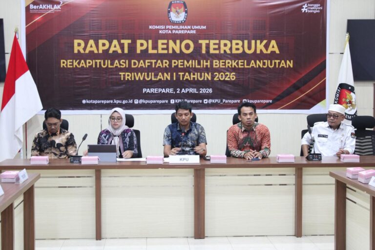 KPU Kota Parepare Gelar Rapat Pleno Terbuka Rekapitulasi DPB Triwulan I Tahun 2026