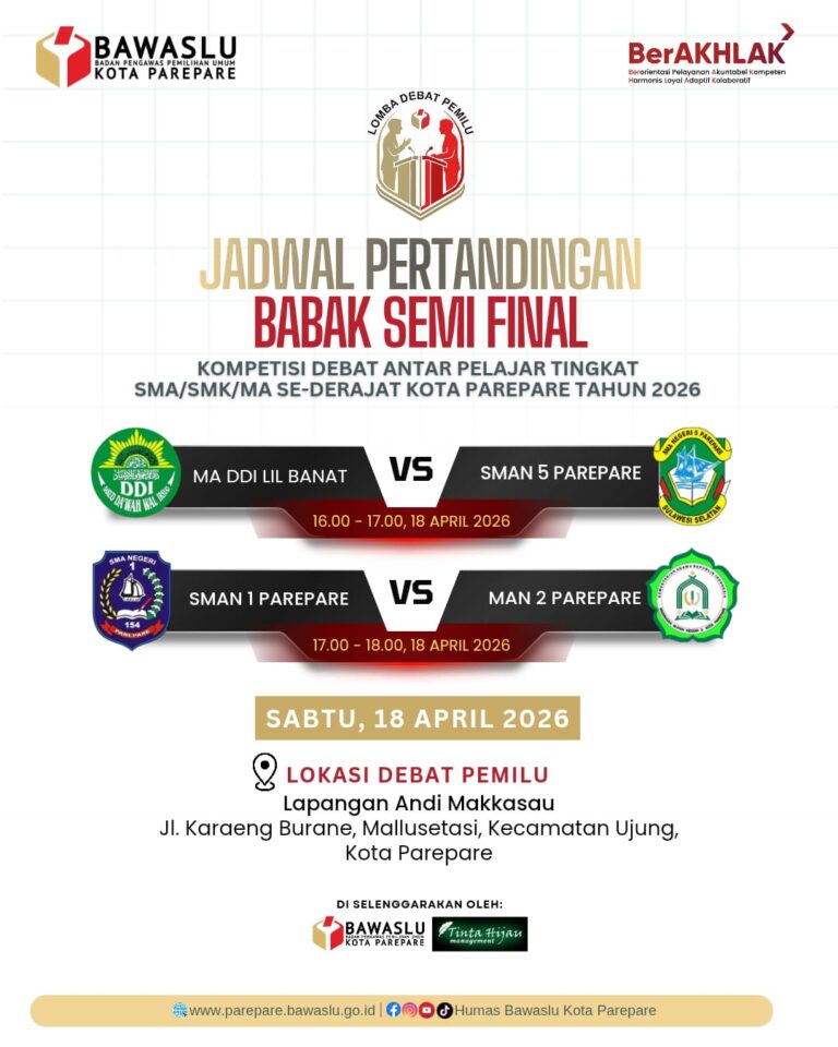 Babak Penyisihan Tuntas, Empat Tim Terbaik Siap Berlaga di Semi Final Debat Pemilu Parepare