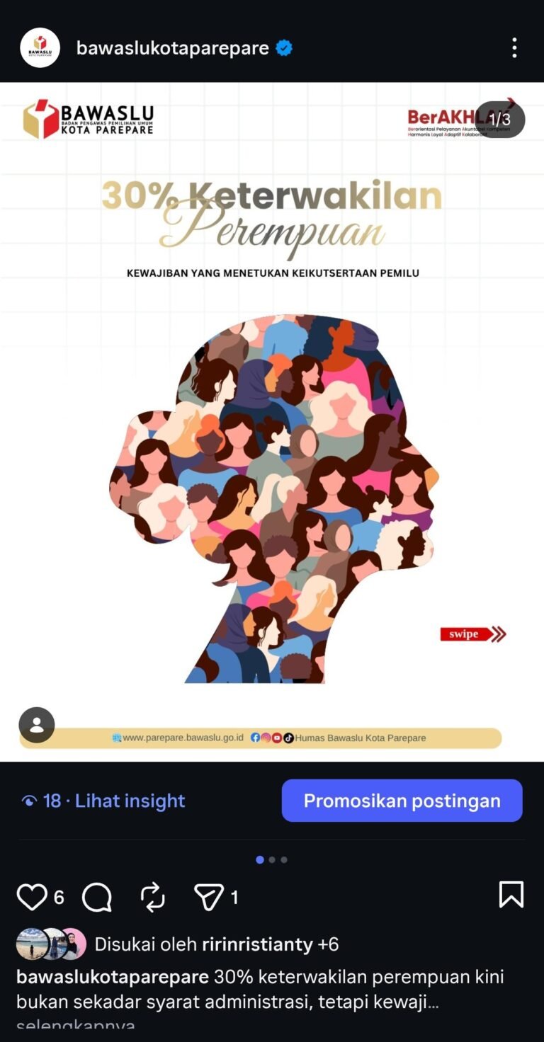 Bawaslu Parepare Sosialisasikan Putusan MK tentang Kewajiban 30 Persen Keterwakilan Perempuan dalam Pemilu