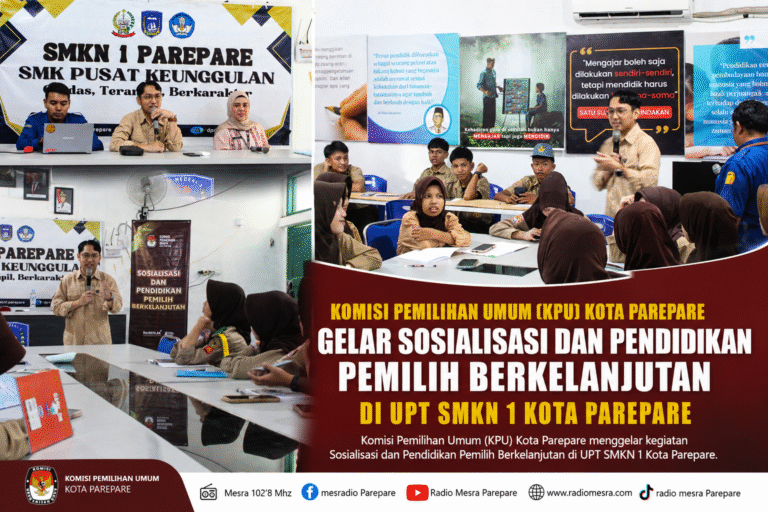 Komisi Pemilihan Umum (KPU) Kota Parepare menggelar kegiatan Sosialisasi dan Pendidikan Pemilih Berkelanjutan di UPT SMKN 1 Kota Parepare.