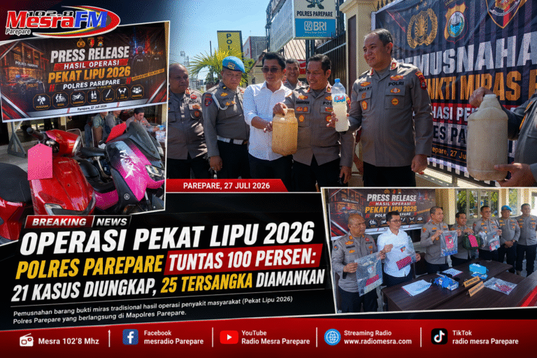 Operasi Pekat Lipu 2026 Polres Parepare Tuntas 100 Persen: 21 Kasus Diungkap, 25 Tersangka Diamankan
