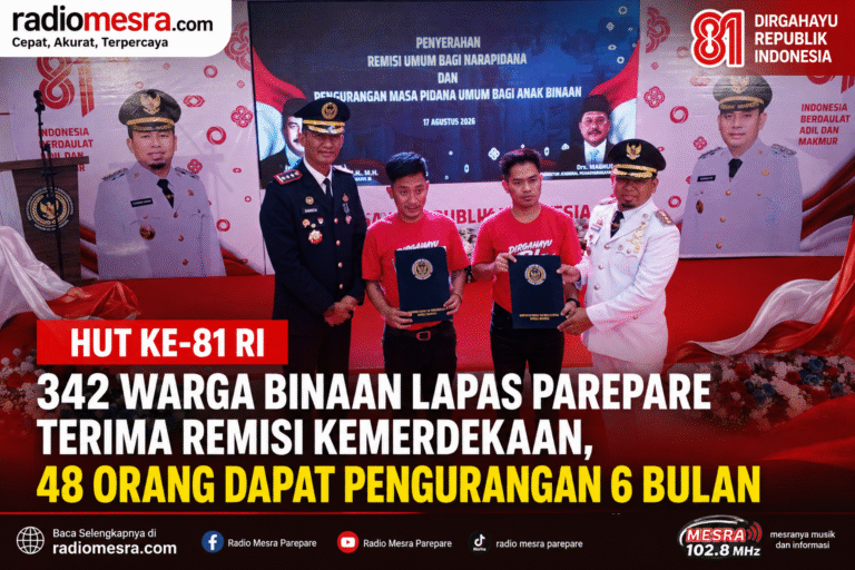 HUT ke-81 RI: 342 Warga Binaan Lapas Parepare Terima Remisi Kemerdekaan, 48 Orang Dapat Pengurangan 6 Bulan