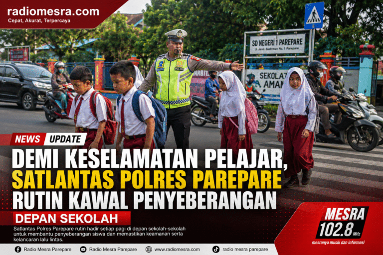 “Demi Keselamatan Pelajar, Satlantas Polres Parepare Rutin Kawal Penyeberangan Depan Sekolah”