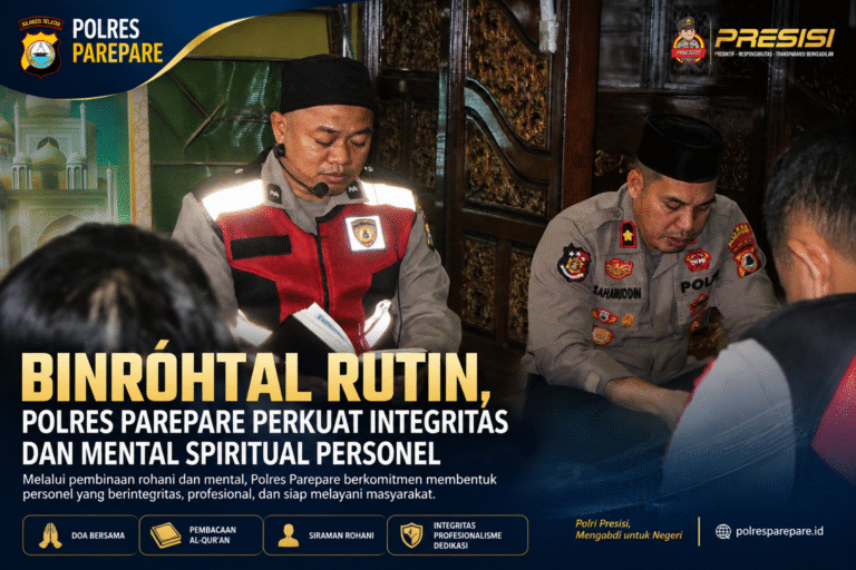 Binrohtal Rutin, Polres Parepare Perkuat Integritas dan Mental Spiritual Personel