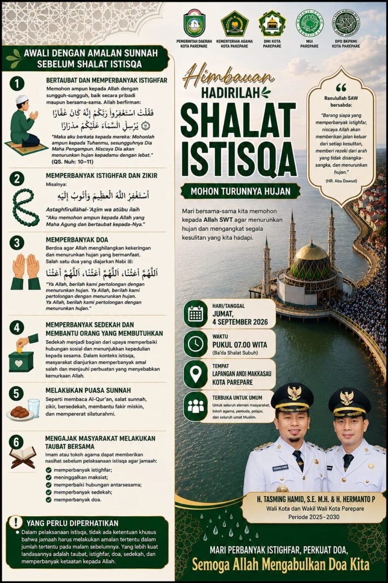 Shalat Istisqa Digelar di Lapangan Andi Makkasau Parepare, Warga Diajak Perbanyak Istighfar dan Doa