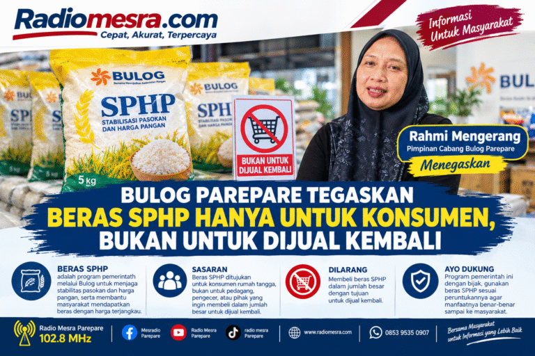Bulog Parepare Tegaskan Beras SPHP Hanya untuk Konsumen, Bukan untuk Dijual Kembali