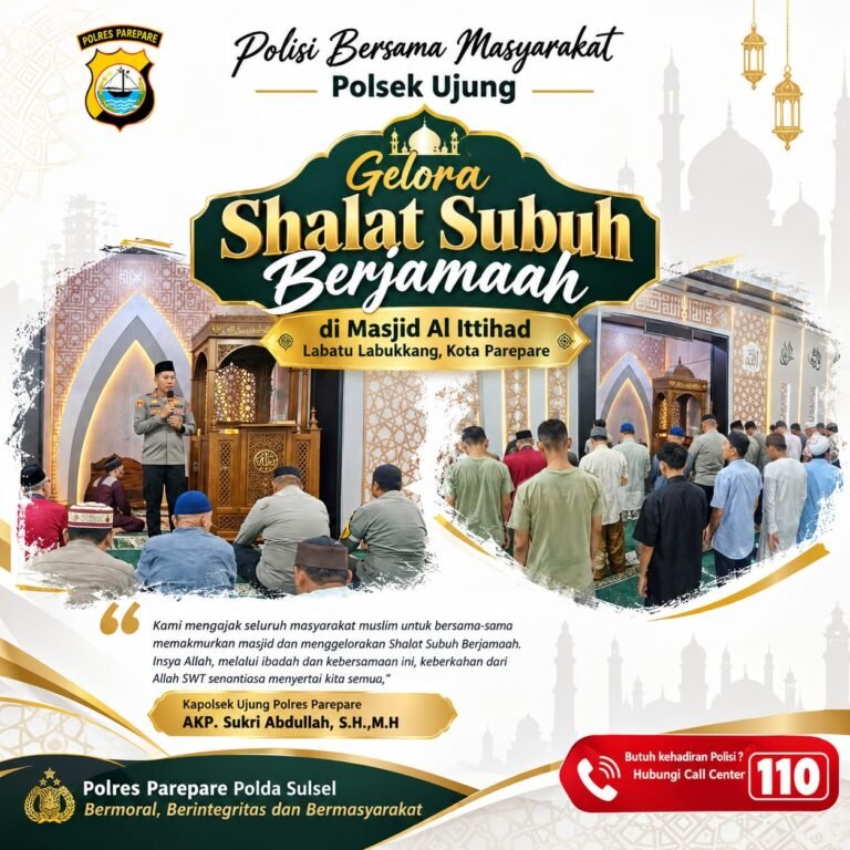 Gelora Shalat Subuh Berjamaah di Masjid Al-Ittihad Labatu Labukkang, Kapolsek Ujung Sampaikan Pesan Kamtibmas