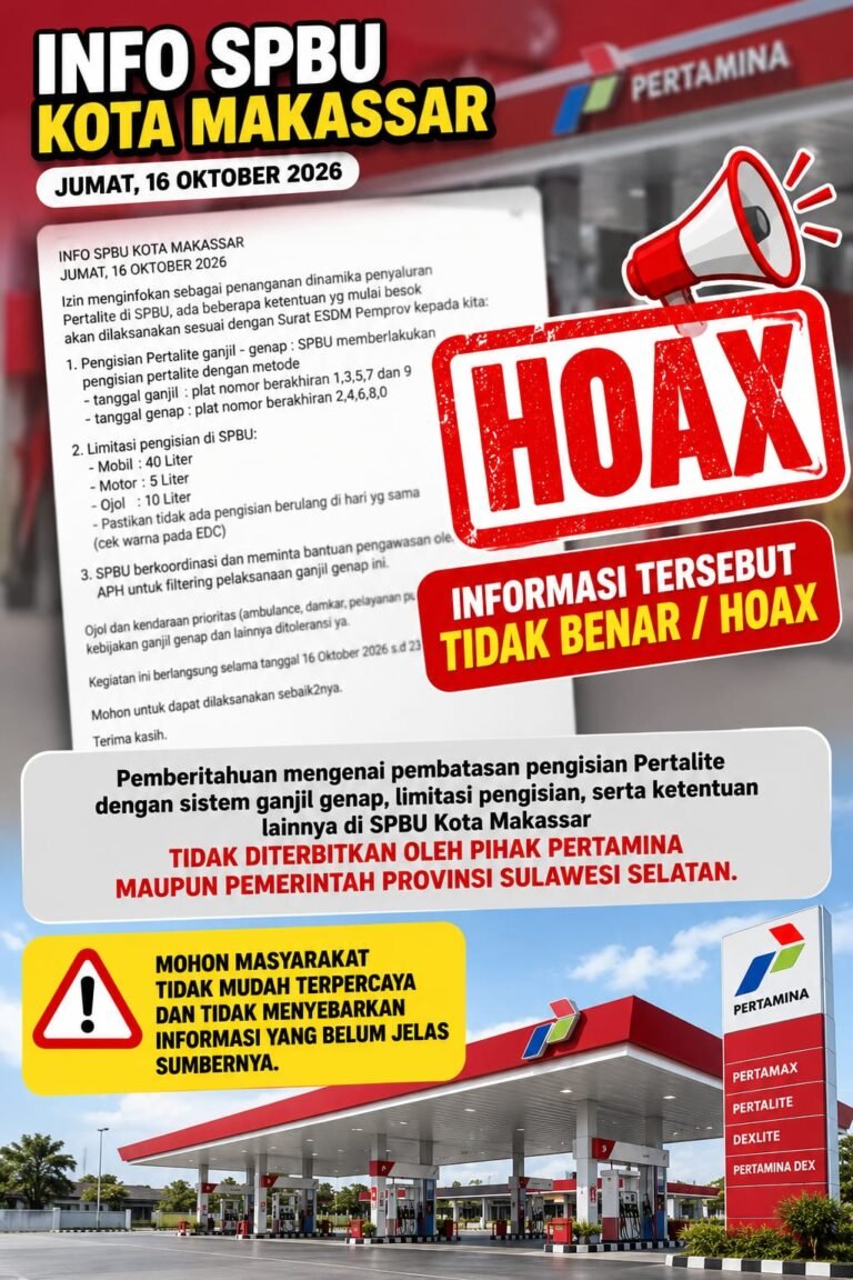 Pertamina Patra Niaga Regional Sulawesi Tegaskan Informasi Pembatasan Pertalite Ganjil-Genap di Makassar Tidak Benar